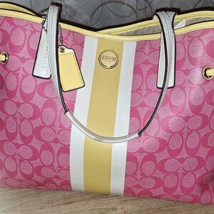 Coach pink/yellow tote
